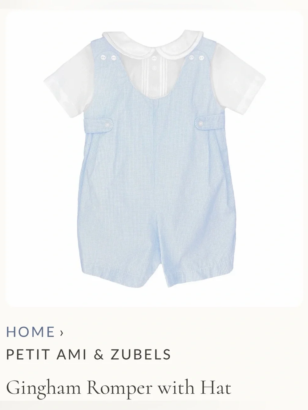 Petit Ami Gingham Romper with Hat